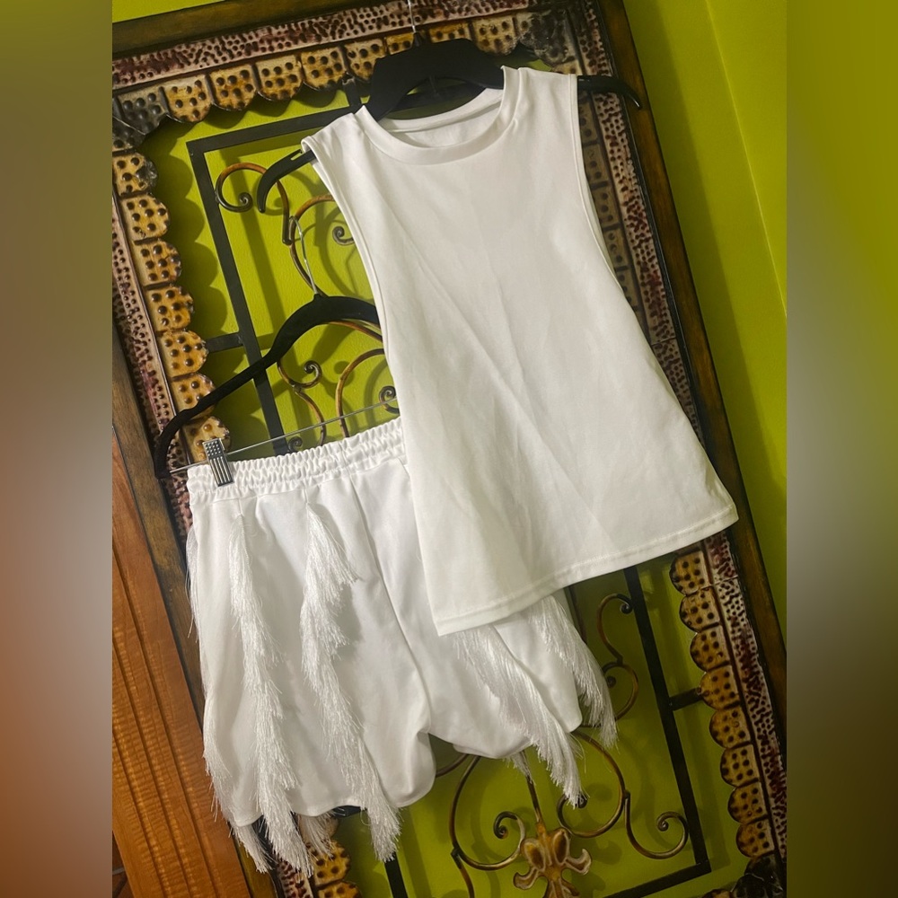Women's Sleeveless Vest Drawstring Tassel Casual Solid Color Two Piece Set